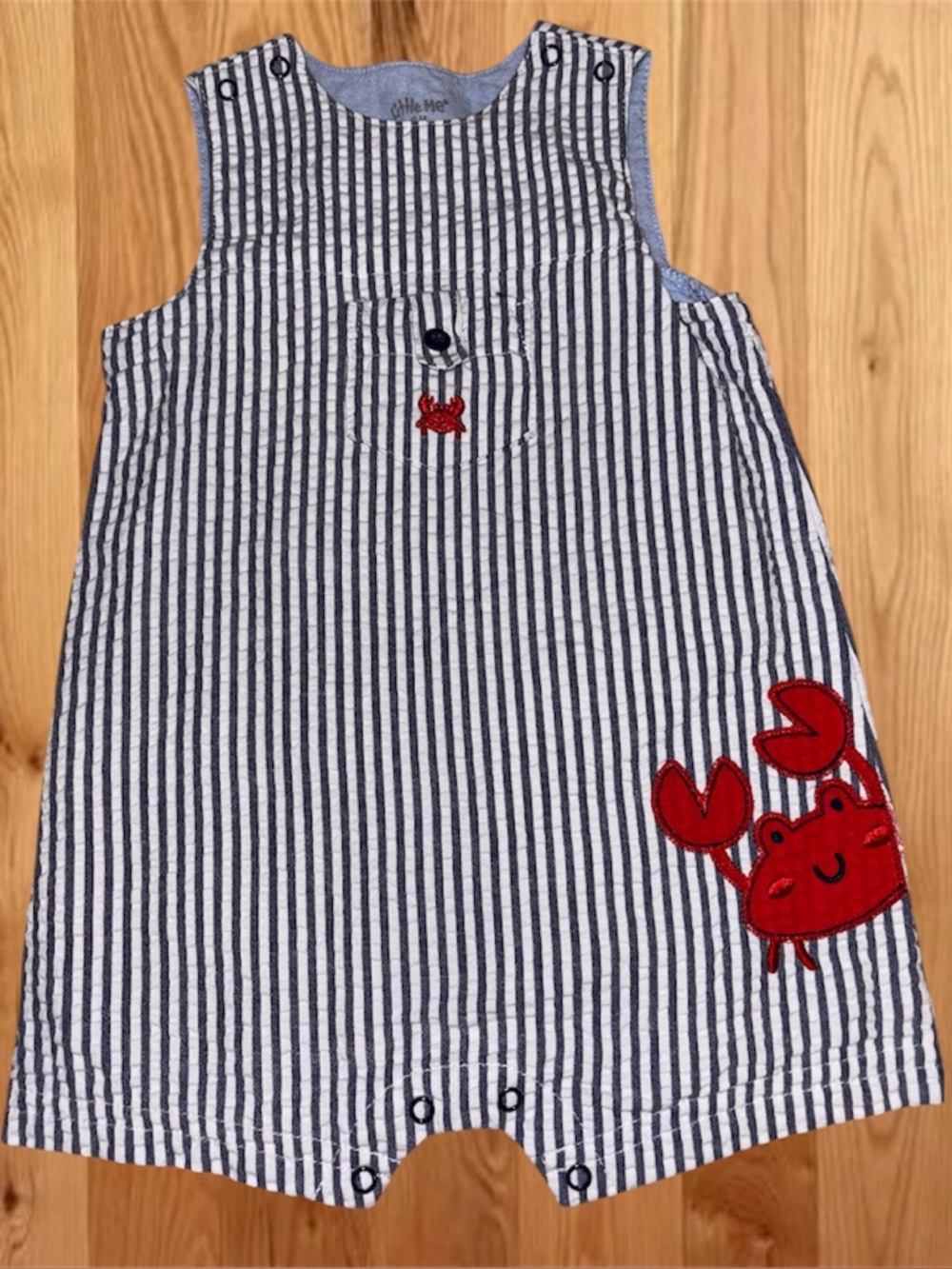 Little Me Navy and White Striped Crab One-Piece